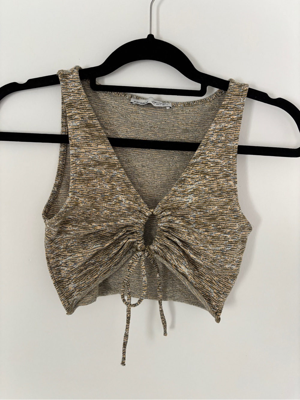 Pull&Bear Gold Speckle Front-Tie Knit Crop Top